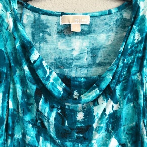 Michael Kors Teal Print 3/4 Sleeve Dress Top XS/S - Picture 2 of 4